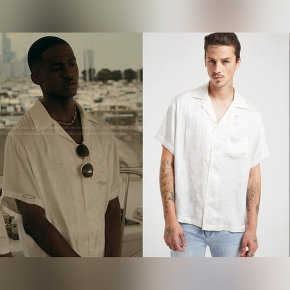 RtA White Paisley Satin Button-Up Shirt